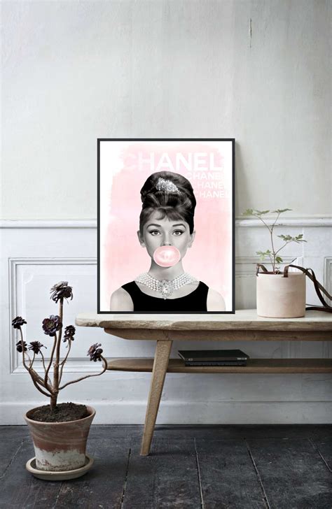 Chanel Print Fashion Wall Art Audrey Hepburn Bubblegum Art Etsy