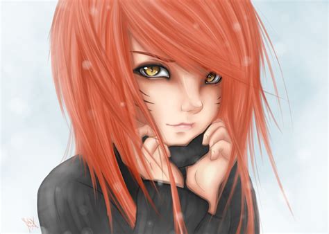 Wallpaper Face Redhead Long Hair Anime Yellow Eyes