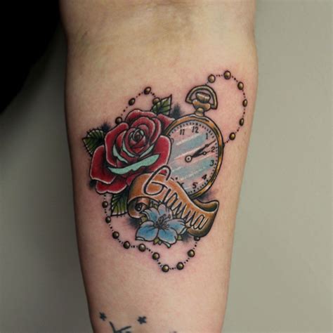 Rose Pocket Watch And Gianna Tattoo By Paul Bachman