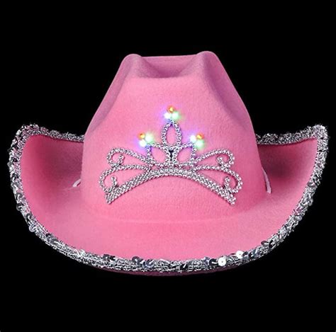 Princess Cowgirl Hat Pink Light Up Cowboy Hats Blinking Tiara Etsy
