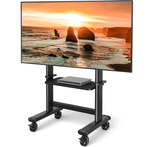 Mobile Tv Cart Rolling Tv Stand With Wheels For 55 98 Inch Lcd Led Flat