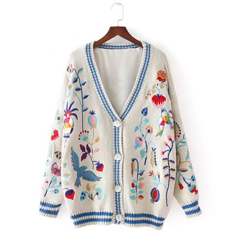 Nymph 2017 Women Sweater Casual Flowers And Birds Embroidered Cardigan