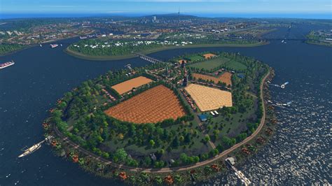 Small Farming island with the main city in the background : CitiesSkylines