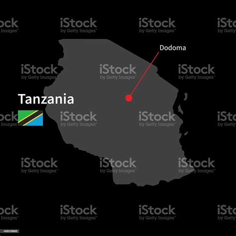 Detailed Map Of Tanzania And Capital City Dodoma With Flag Stock