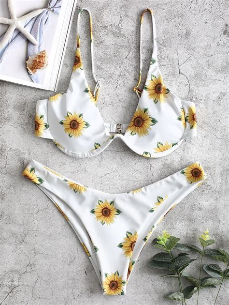 Zaful Sunflower Underwire Bikini In 2020 Zaful Bikinis Underwire