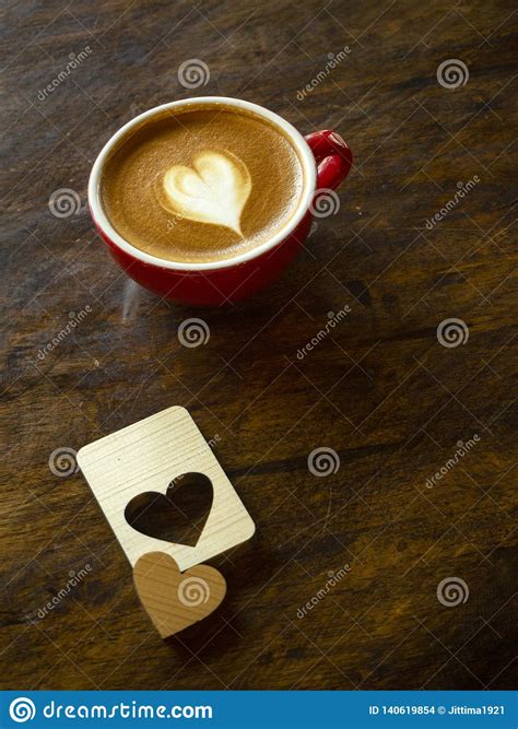 Cup Of Love Heart Latte Art Coffee Stock Photo Image Of Female Wood