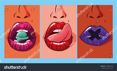 Set Sexy Woman Mouths Pop Art Stock Vector Royalty Free 1308040630
