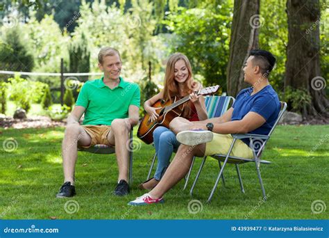 Friends Having Fun In A Garden Stock Image Image Of Happy Leisure