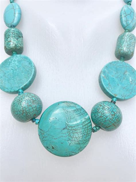 Chunky Turquoise Necklace Coin Turquoise Necklace Statement Etsy