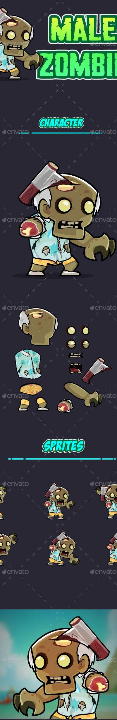 Male Zombie 2d Game Character Sprites 03 Game Assets Graphicriver