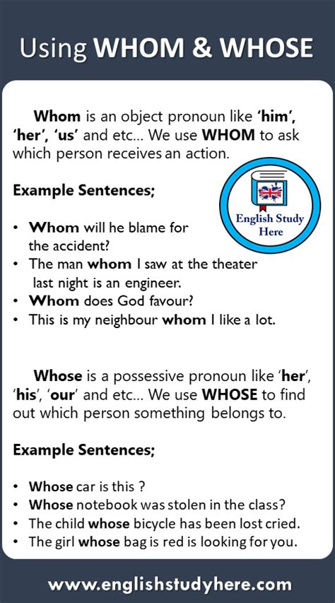 How To Use Whom Whose Example Sentences Whom Is An Object Pronoun