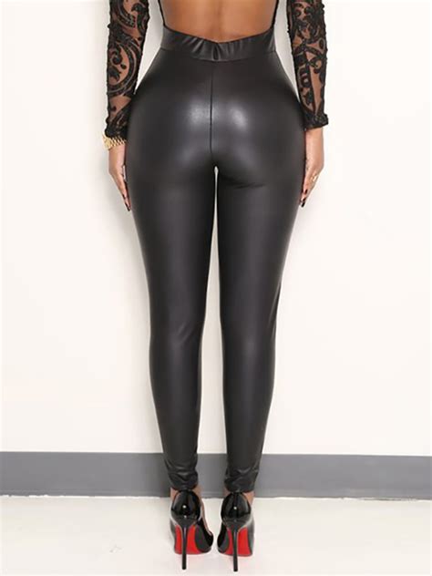 high waist black pu leather leggings