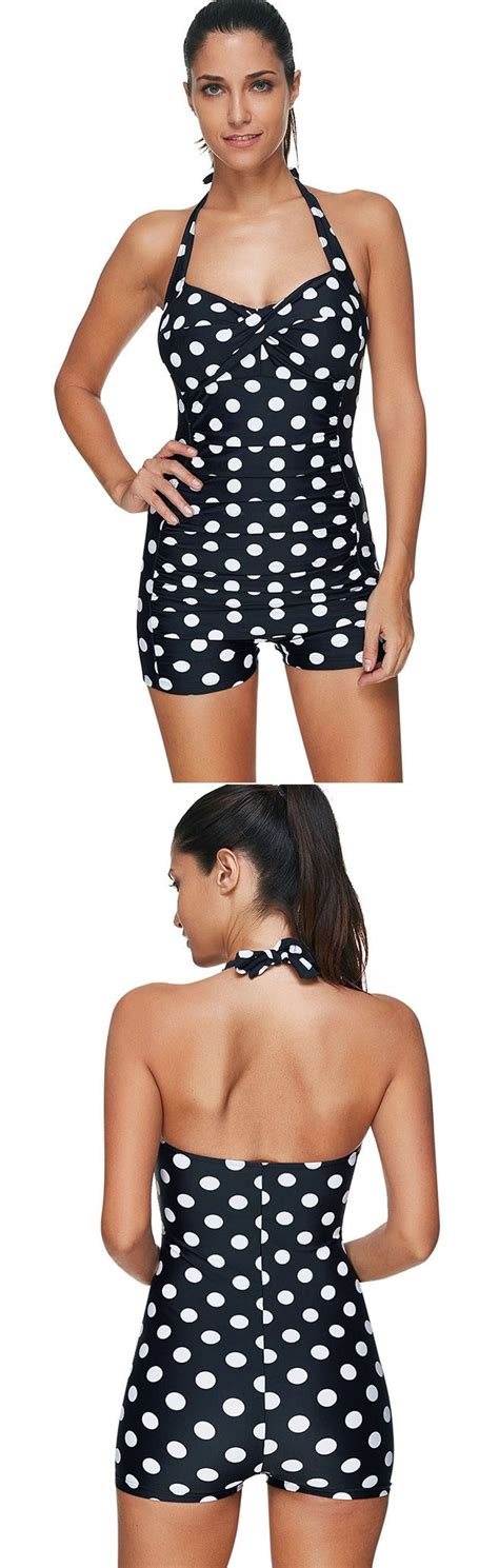 Polka Dot Ruched Halter Swimsuit Swimsuits Halter Swimsuits Swimwear Fashion
