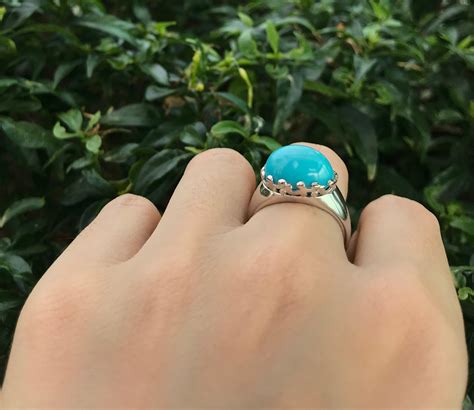Oval Genuine Turquoise Statement Ring Sleeping Beauty Turquoise Cab