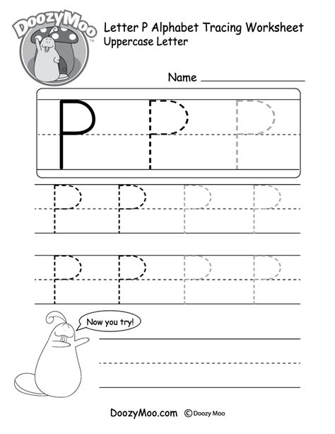 Uppercase Letter P Tracing Worksheet Doozy Moo