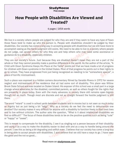 How People With Disabilities Are Viewed And Treated Free Essay Example