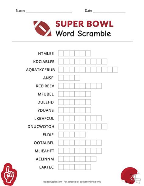 Free Printable Super Bowl Word Scramble