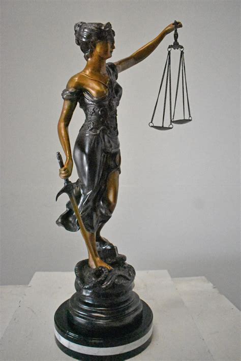 Lady Justice Bronze Statue Mounted On A Marble Size 14l X 16w X 32