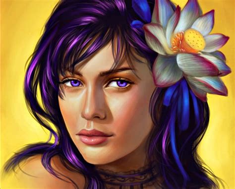1080p Free Download Lotus Art Yellow Woman Selenada Fantasy