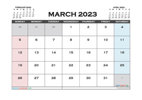 Downloadable March 2023 Calendar
