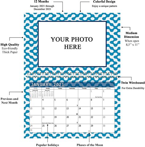 2021 Photo Frame Wall Spiral Bound Calendar Add Your Own Photos