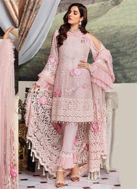 Buy Traditional Wear Pink Embroidery Work Georgette Pakistani Suit Online From Surat Wholesale Shop