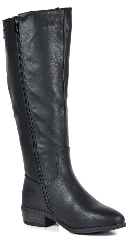 Dream Pairs Womens Faux Leather Side Zipper Knee High Riding Boots