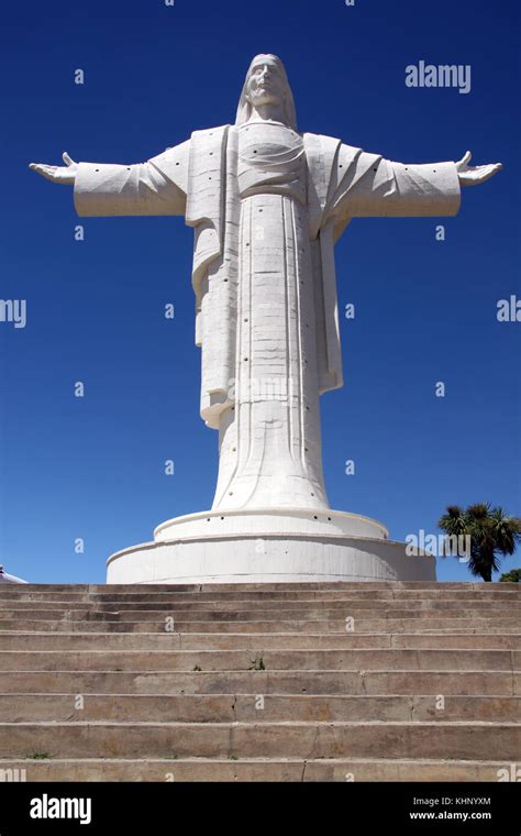 Staircase And Statue Of Jesus Christ In Cochabamba Bolivia Stock Photo