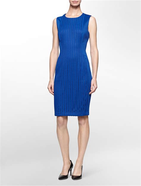 Lyst Calvin Klein White Label Mesh Center Sleeveless Sheath Dress In Blue
