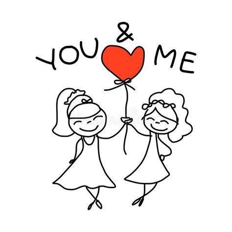 Hand Drawing Cartoon Happy Couple Wedding Stock Vector Illustration