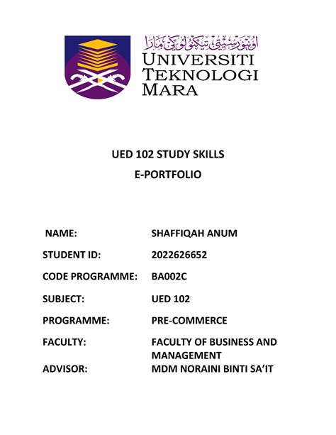 Ued102 Individual Assignment Ued 102 Study Skills E Portfolio Name