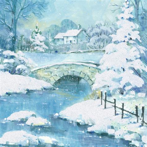 Pack Of 5 Snowy Scene Traditional Christmas Cards Cards