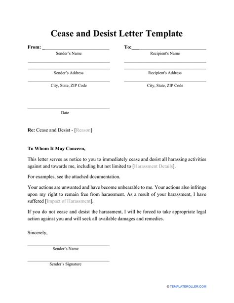 Free Printable Cease And Desist Letter