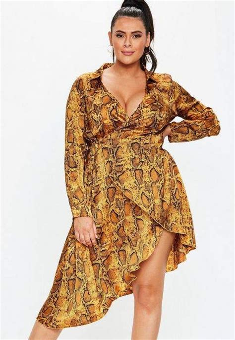 Missguided Plus Size Yellow Snake Print Wrap Dress Printed Wrap