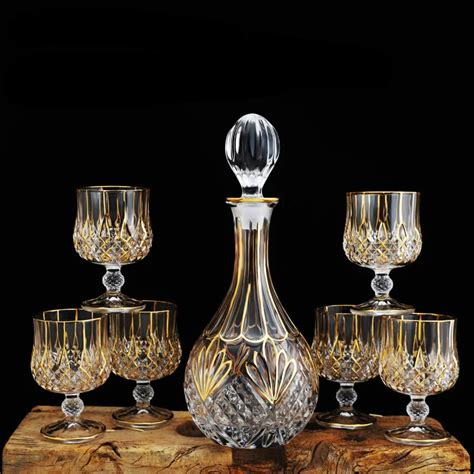 Top Grand Wine Holder Set Retro Gold Wine Set Home Wine Glass Whiskey Crystal Bottle Decanter