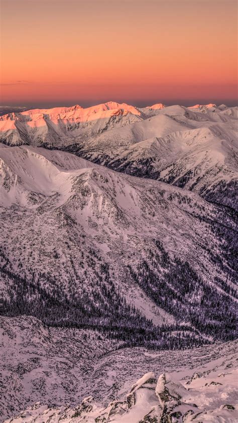 Wallpaper Sunset Sky Dusk Mountains Snow