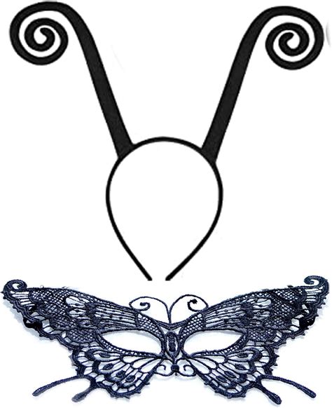 2pcs Butterfly Antenna Headband With Butterfly Lace Mask For Halloween Cosplay Costume Accessory