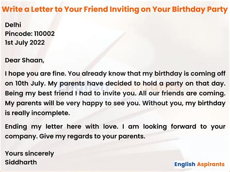 Write A Letter To Invite Your Friend To Your Birthday Party 6 Examples
