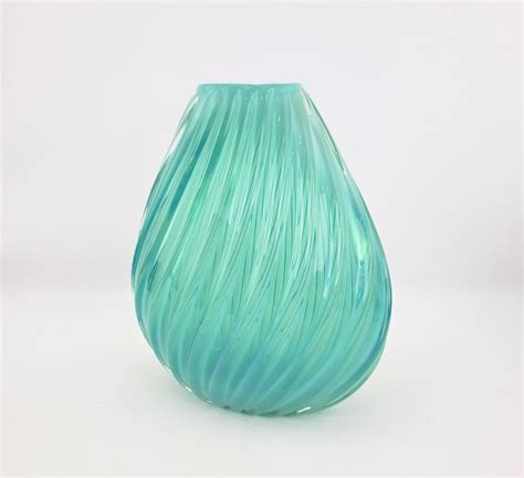 Mid Century Modern Turquoise Or Aquamarine Barovier Styled Ribbed Art Glass Vase For Sale At 1stdibs