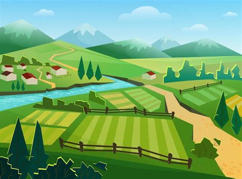 Ilustração de paisagem rural Vetor Premium