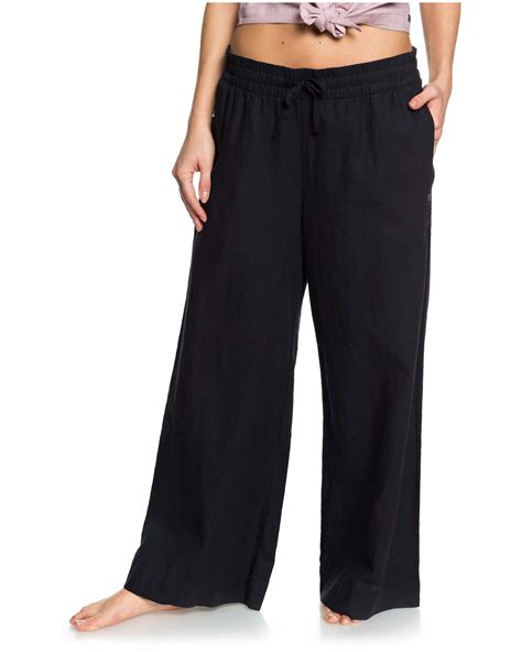 Roxy Womens Great Past Cropped Wide Leg Linen Pant True Black Surfstitch