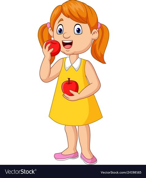 Illustration Of Cartoon Little Girl Eating Apples Download A Free
