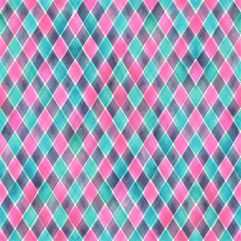 Watercolor Stripe Diagonal Plaid Seamless Pattern Pink And Blue Teal