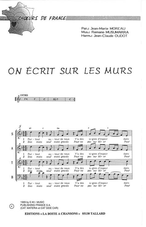 Partition Piano On Ecrit Sur Les Murs Chansons Piano Piano