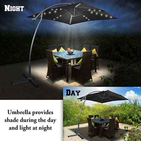Sunrise 8ft Outdoor Patio Cantilever Umbrella With Lights Easy Open
