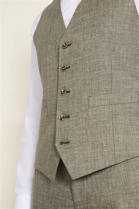Tailored Fit Sage Linen Waistcoat Buy Online At Moss