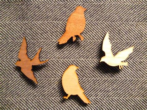 Set Of Four Wooden Bird Brooches Via Etsy Wooden Bird Bird Brooch