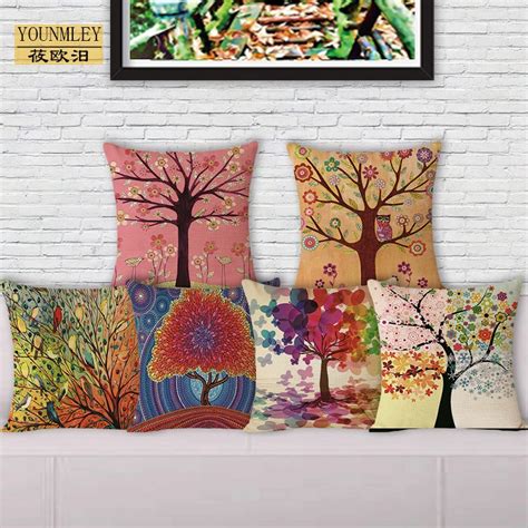 colored trees flower printed pastoral couch seat back cushion home decorative pillows popular