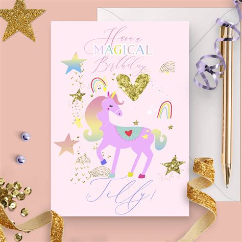 Personalised Girls Unicorn Birthday Card Lilac By Peach Tea Studio