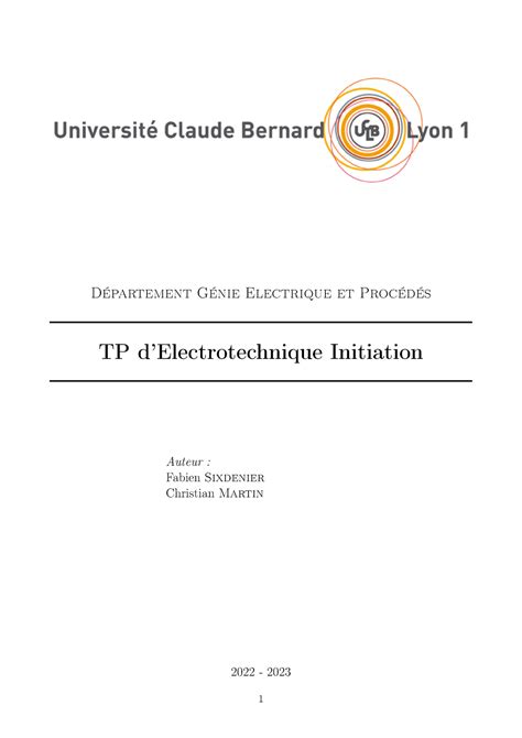 Poly Tp Et Polycopi Pour Tp D Partement G Nie Electrique Et Proc D S Tp Delectrotechnique